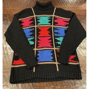 Vintage 90s Liz Sport Sweater Women's M Black Metallic Knit Oversized Retro